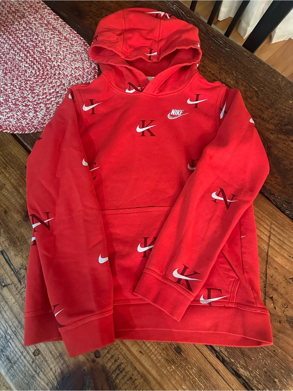 Nike Red Hoodie with White Swoosh & Repeat Logo